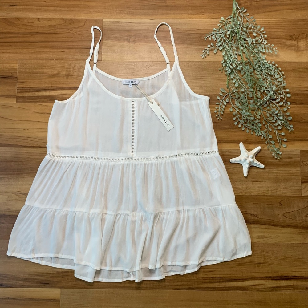Crescent Women’s White Ladder Trim Tiered Tank Top, Various Sizes Available